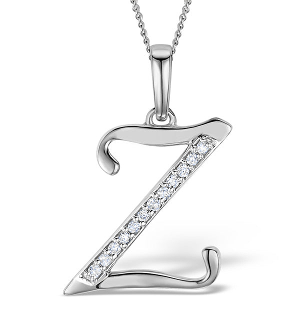 9K White Gold Diamond Initial 'Z' Necklace 0.05ct